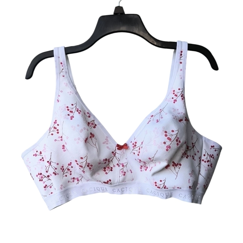 Cacique White & Pink Floral Full Coverage No Wire Cotton Bra 46D